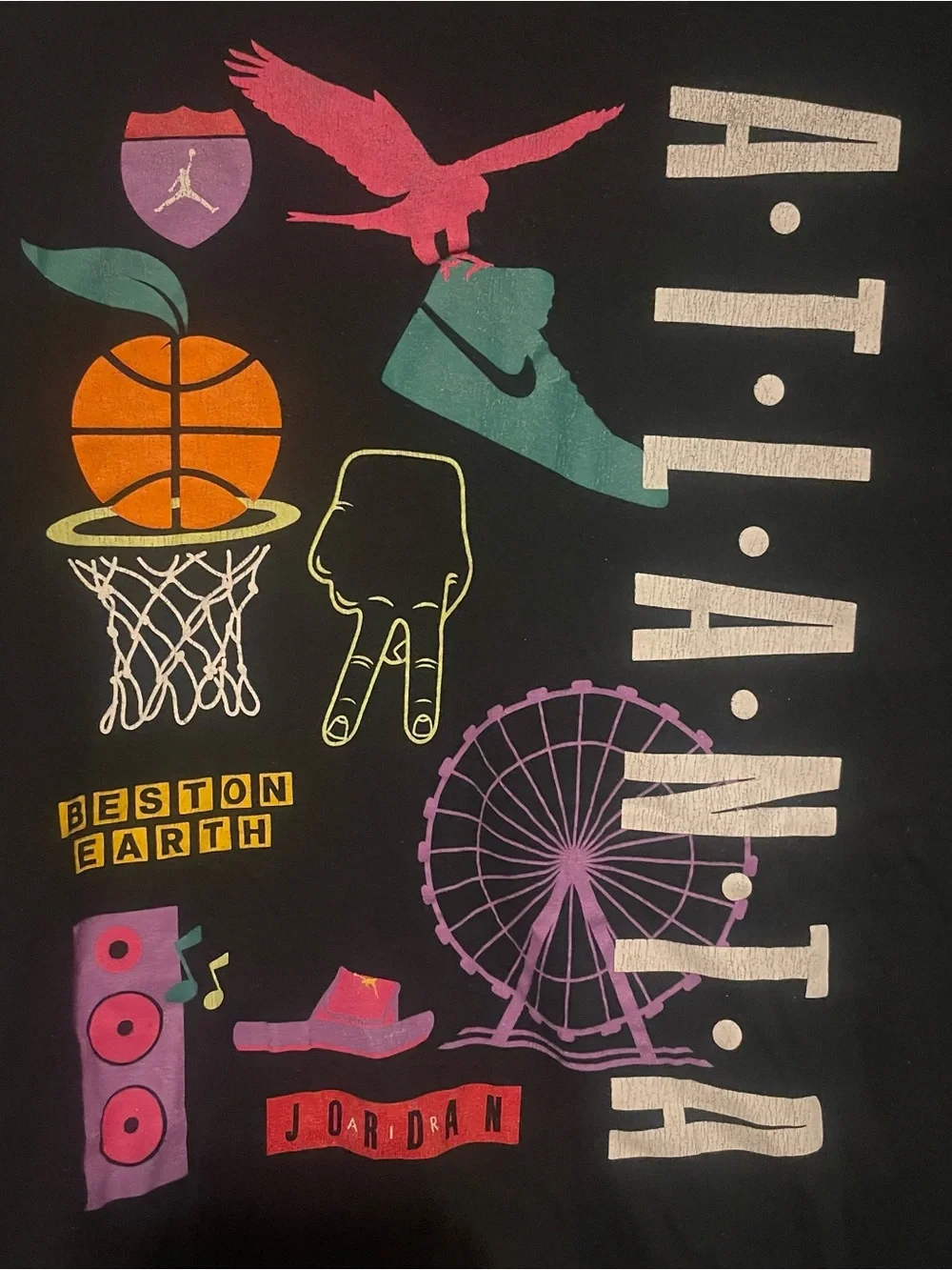 Mens Size XL Nike Air Jordan Atlanta City Graphic Print Shirt Black